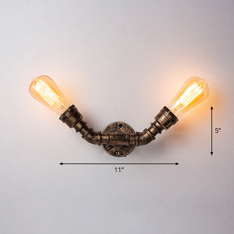 Lisslune | Iron Water Pipe Wall Lamp Rustic Style Restaurant Wall Lighting Fixture in Bronze
