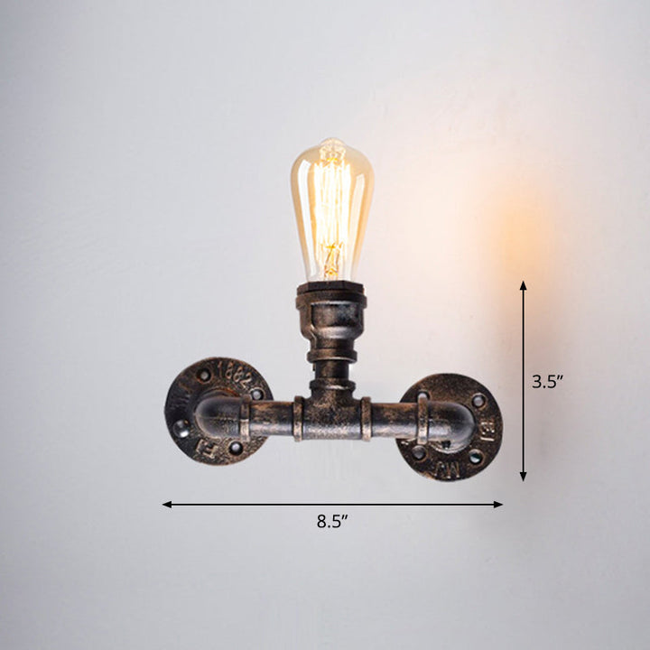 Lisslune | Iron Water Pipe Wall Lamp Rustic Style Restaurant Wall Lighting Fixture in Bronze
