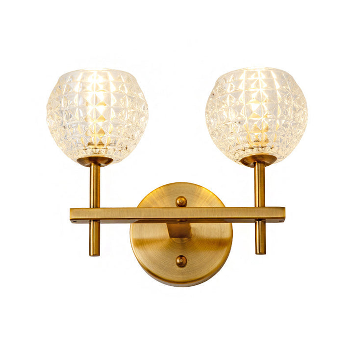 Skørter | 1/2-Light Wall Lamp Modern Orb Clear Glass Grid Wall Lamp with Straight Arm in Gold for Hallway