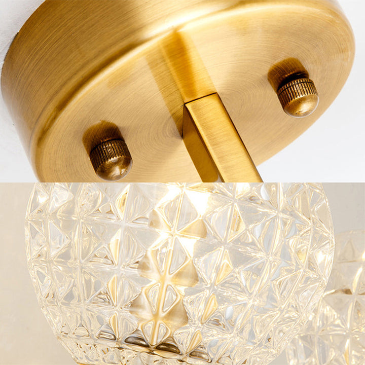Skørter | 1/2-Light Wall Lamp Modern Orb Clear Glass Grid Wall Lamp with Straight Arm in Gold for Hallway