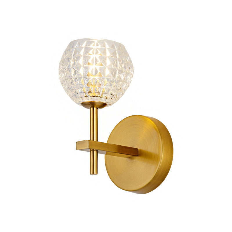 Skørter | 1/2-Light Wall Lamp Modern Orb Clear Glass Grid Wall Lamp with Straight Arm in Gold for Hallway