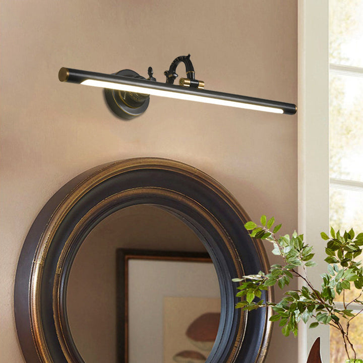 Skørter | Rotating Linear Makeup Mirror Light Metal Vintage Wall Mount Lighting in Antique Copper/Black, 14"/18"/23" W