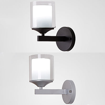 Lisslune | 1 Bulb Cylinder Wall Light Industrial Black/Silver Clear Glass Lighting