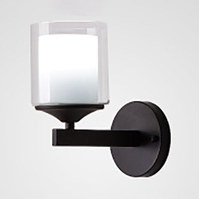 Lisslune | 1 Bulb Cylinder Wall Light Industrial Black/Silver Clear Glass Lighting