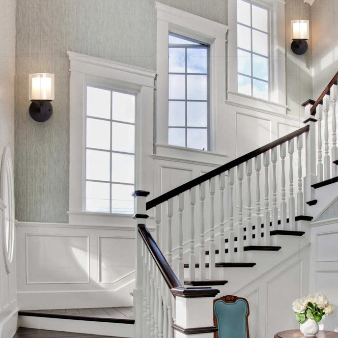 Lisslune | 1 Bulb Cylinder Wall Light Industrial Black/Silver Clear Glass Lighting