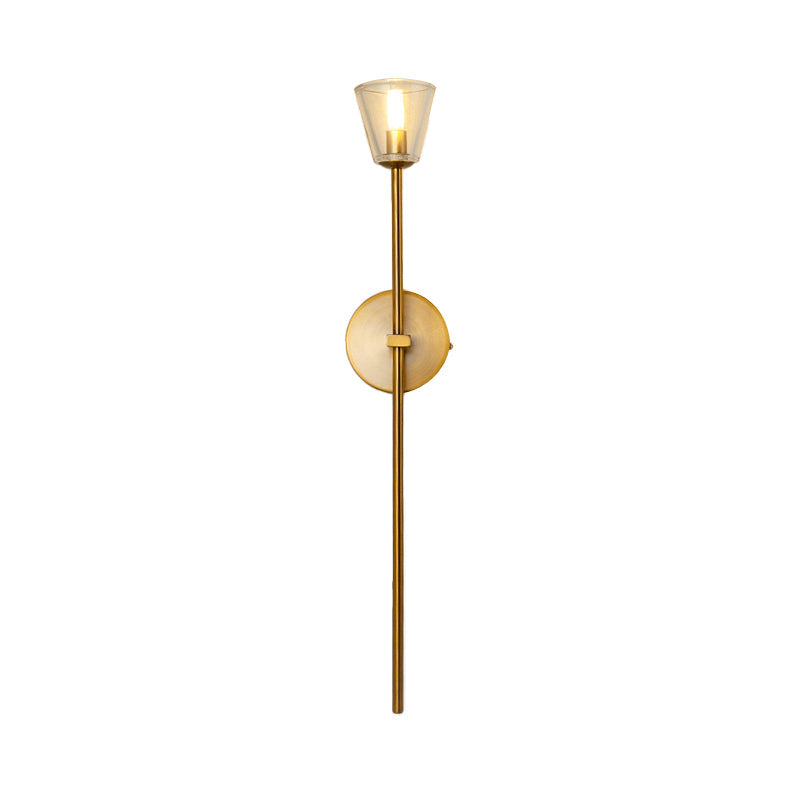 Skørter | 1-Light Wall Lamp Simple Globe/Cone Clear Grid Glass Wall Lamp with Clean Line Arm in Gold for Hallway