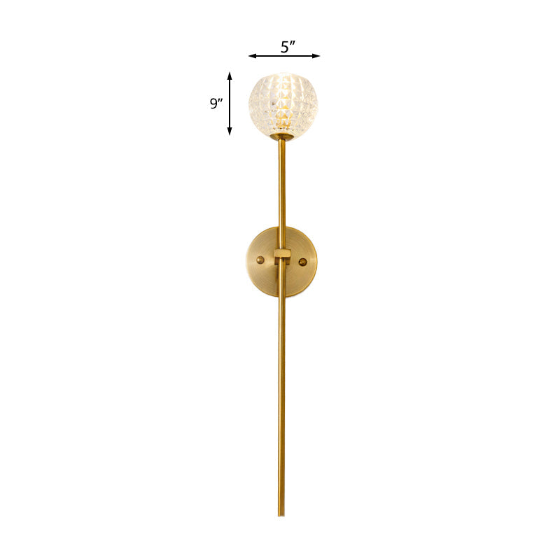 Skørter | 1-Light Wall Lamp Simple Globe/Cone Clear Grid Glass Wall Lamp with Clean Line Arm in Gold for Hallway