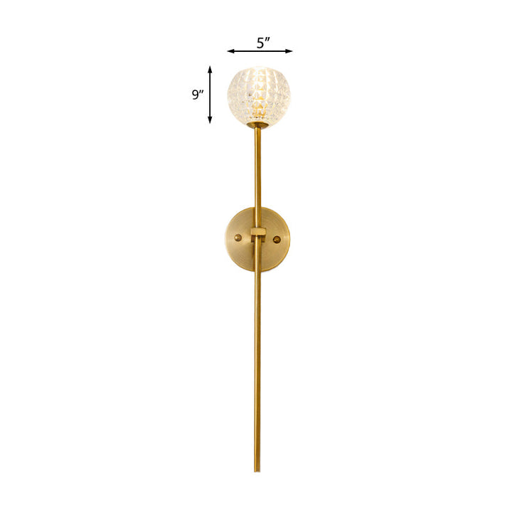 Skørter | 1-Light Wall Lamp Simple Globe/Cone Clear Grid Glass Wall Lamp with Clean Line Arm in Gold for Hallway