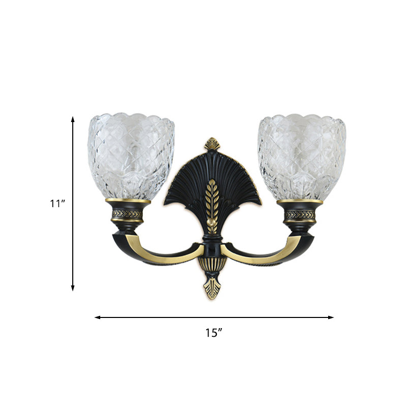 Skørter | 1/2-Light Wall Lamp Vintage Dome Clear Glass Wall Fixture with Curved Arm in Brass for the Study