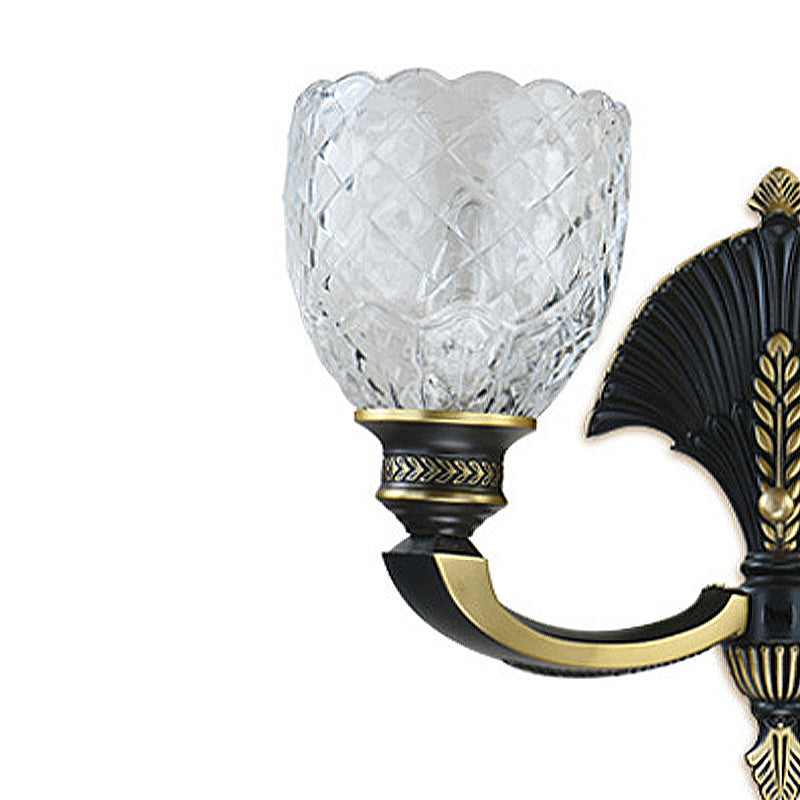 Skørter | 1/2-Light Wall Lamp Vintage Dome Clear Glass Wall Fixture with Curved Arm in Brass for the Study
