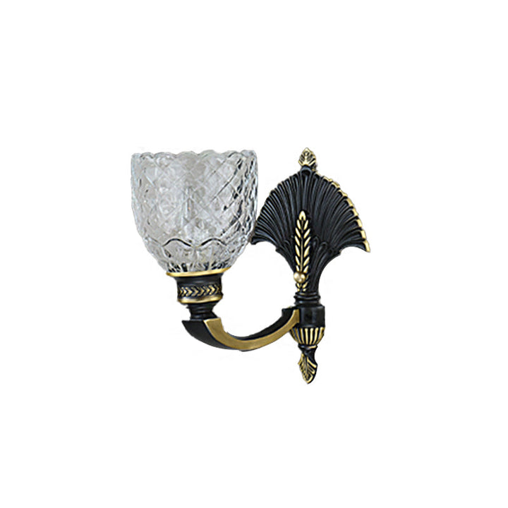 Skørter | 1/2-Light Wall Lamp Vintage Dome Clear Glass Wall Fixture with Curved Arm in Brass for the Study