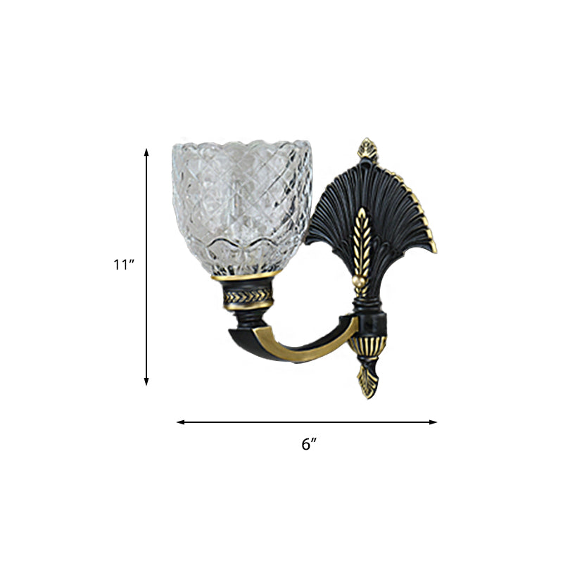 Skørter | 1/2-Light Wall Lamp Vintage Dome Clear Glass Wall Fixture with Curved Arm in Brass for the Study