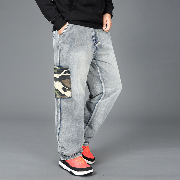 Men's trendy cargo denim pants with integrated camouflage pockets Lisslune
