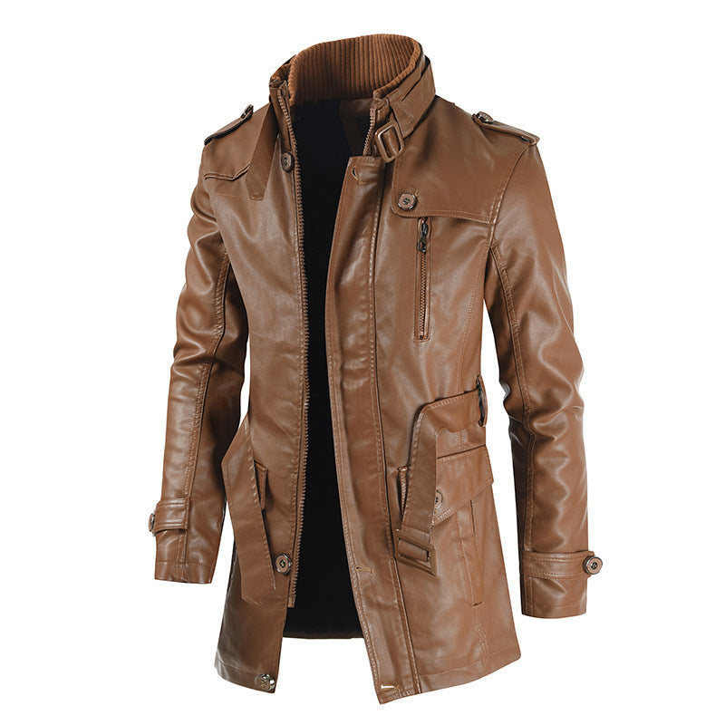 Men's fashionable and durable leather jacket with high collar Lisslune