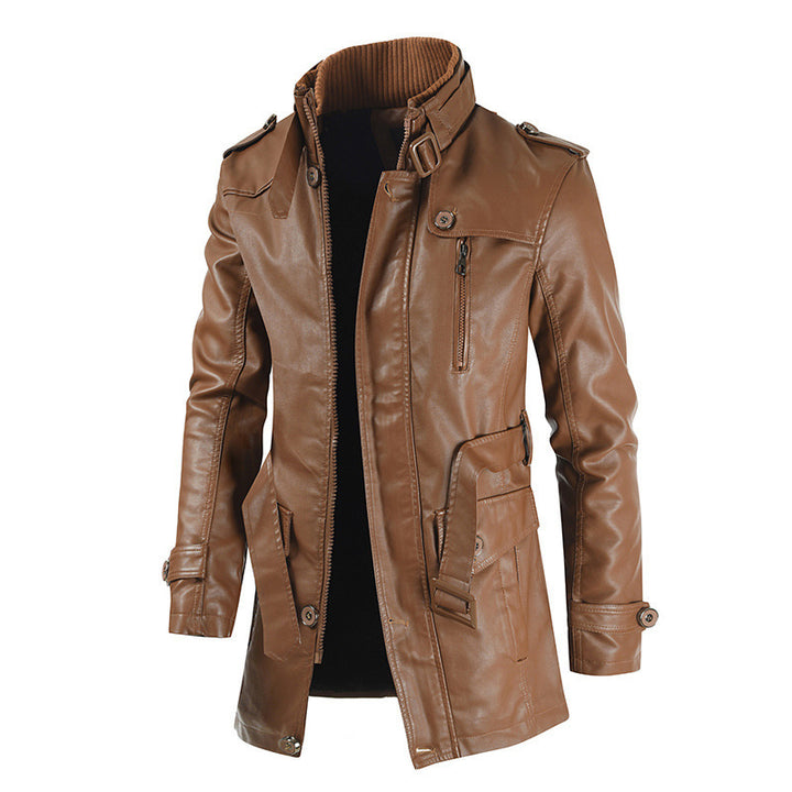 Men's fashionable and durable leather jacket with high collar Lisslune