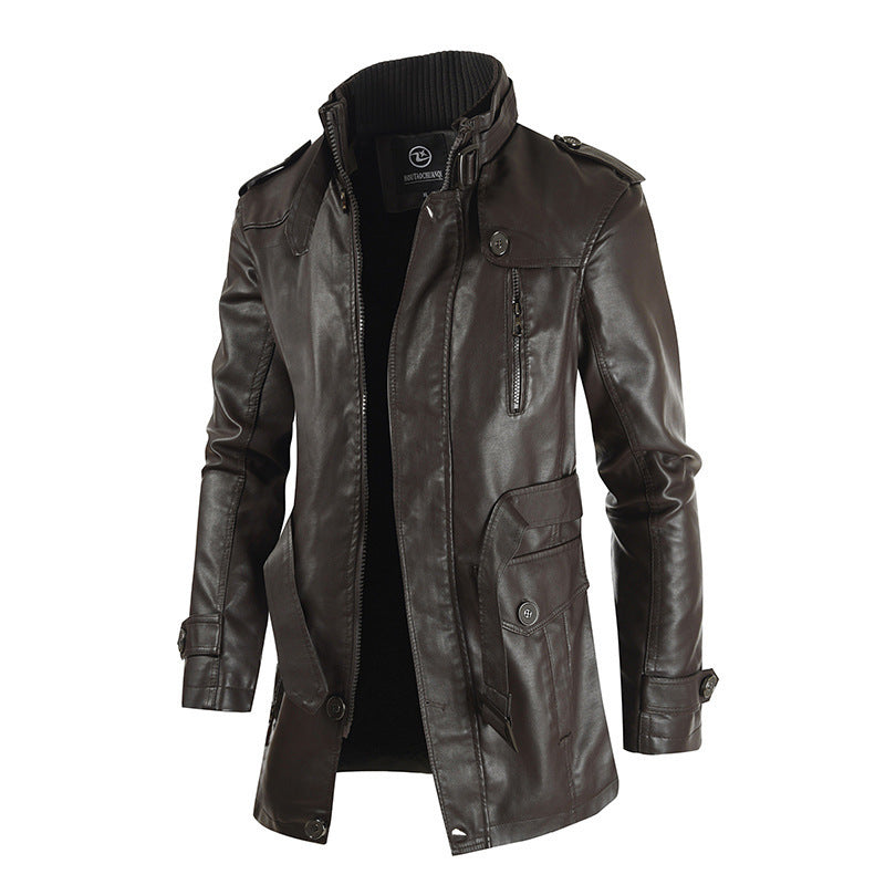 Men's fashionable and durable leather jacket with high collar Lisslune