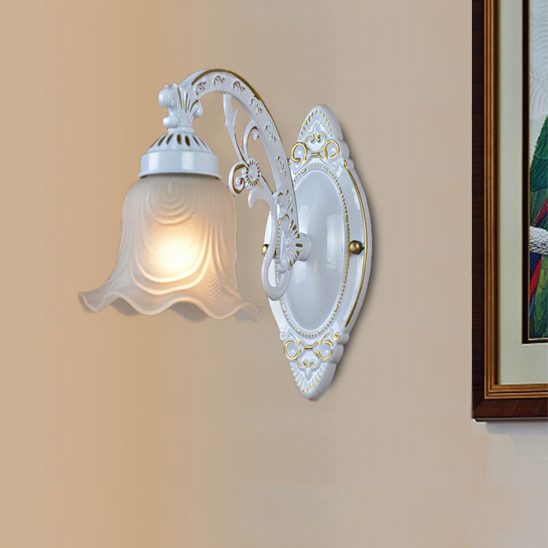 Skørter | Flower Bedroom Wall Light Fixture Traditional Satin Glass 1 Light White Wall Lamp with Metal Curved Arm