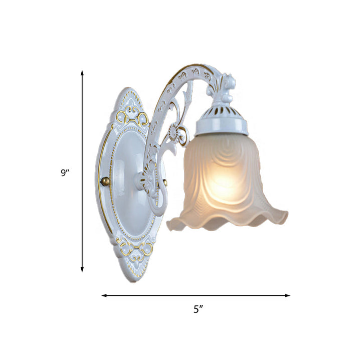 Skørter | Flower Bedroom Wall Light Fixture Traditional Satin Glass 1 Light White Wall Lamp with Metal Curved Arm