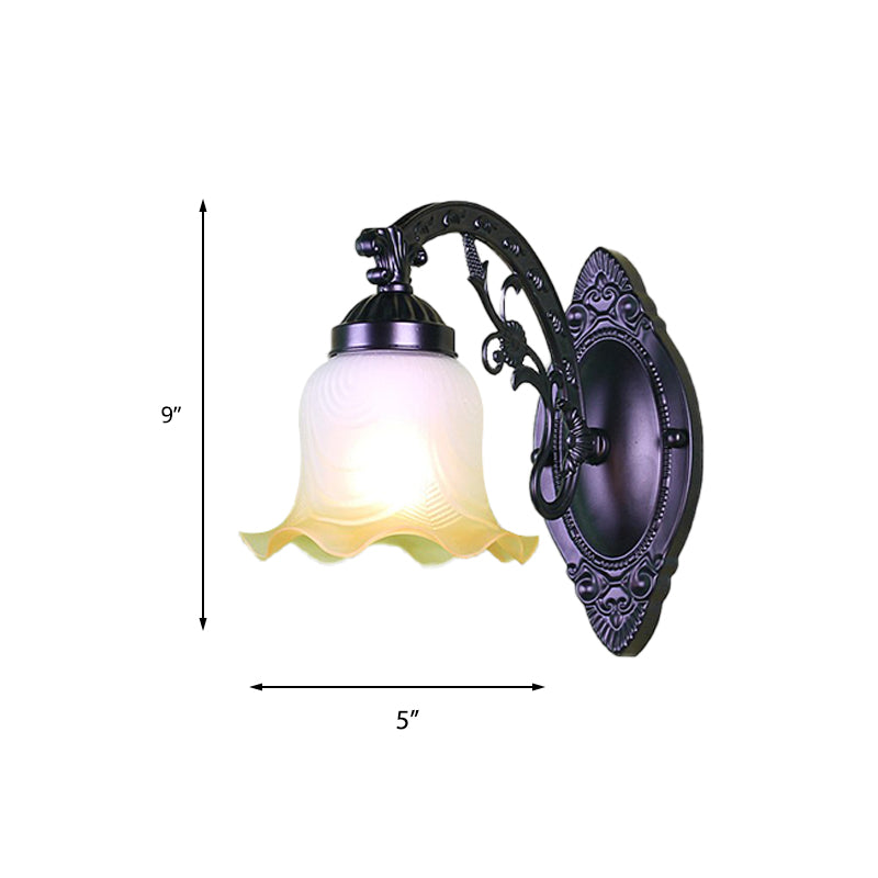 Skørter | Floral Bedroom Wall Lighting Retro Milk Glass 1/2 Lights Black Wall Lamp with Metal Curved Arm