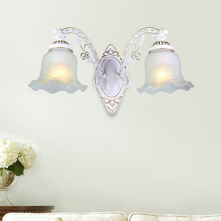 Skørter | Black/White Flower Wall Sconce Lighting Traditional Metal 1/2-Light Living Room Sconce Light with Matte Glass Shade