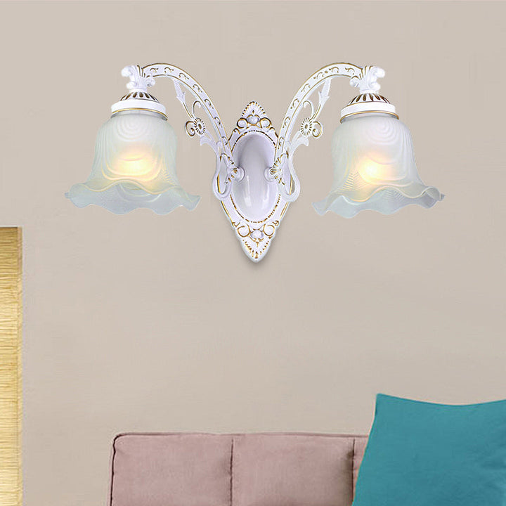 Skørter | Black/White Flower Wall Sconce Lighting Traditional Metal 1/2-Light Living Room Sconce Light with Matte Glass Shade