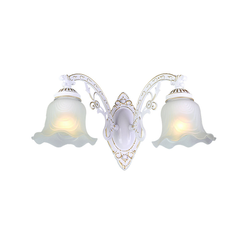 Skørter | Black/White Flower Wall Sconce Lighting Traditional Metal 1/2-Light Living Room Sconce Light with Matte Glass Shade