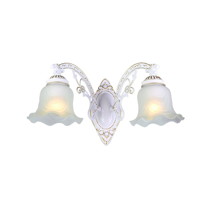 Skørter | Black/White Flower Wall Sconce Lighting Traditional Metal 1/2-Light Living Room Sconce Light with Matte Glass Shade