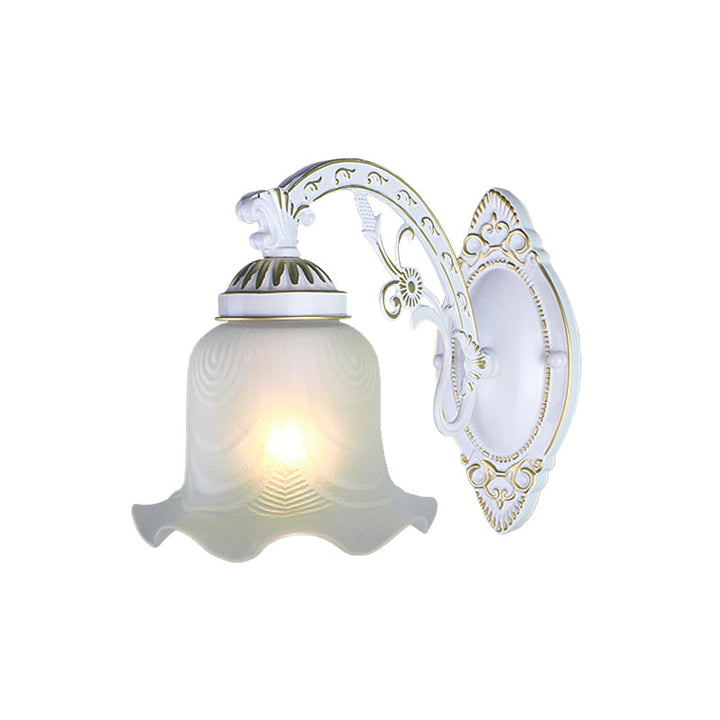 Skørter | Black/White Flower Wall Sconce Lighting Traditional Metal 1/2-Light Living Room Sconce Light with Matte Glass Shade