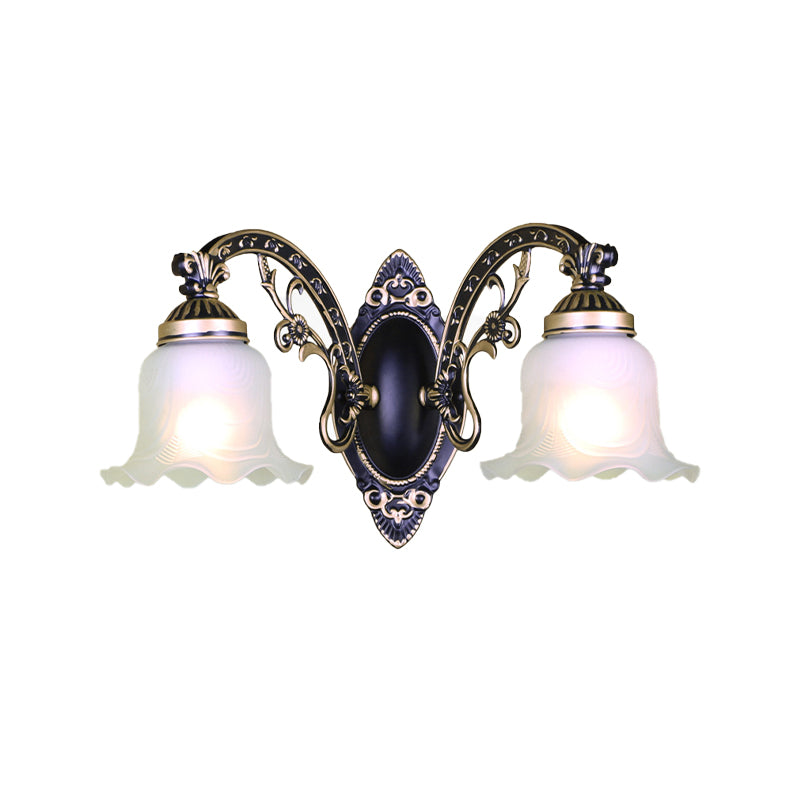 Skørter | Black/White Flower Wall Sconce Lighting Traditional Metal 1/2-Light Living Room Sconce Light with Matte Glass Shade