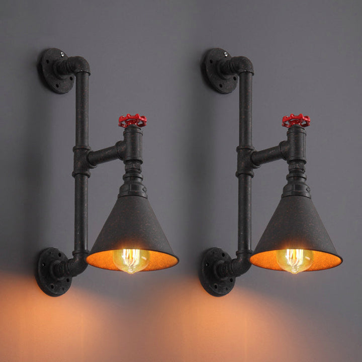Lisslune | Vintage Conical Wall Lamp Single Iron Wall-Mounted Lamp with Water Pipe in Rust
