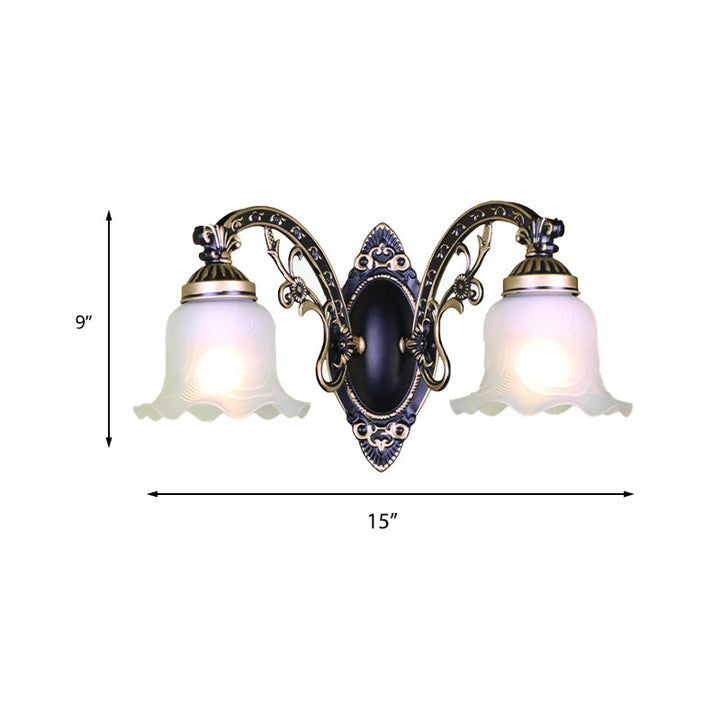 Skørter | Black/White Flower Wall Sconce Lighting Traditional Metal 1/2-Light Living Room Sconce Light with Matte Glass Shade