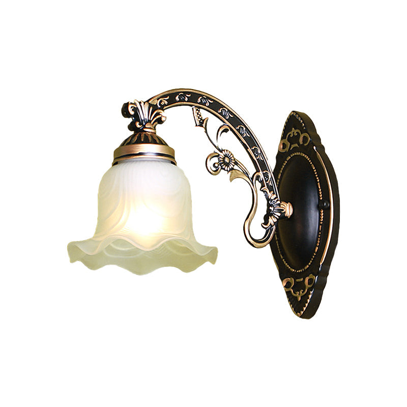 Skørter | Black/White Flower Wall Sconce Lighting Traditional Metal 1/2-Light Living Room Sconce Light with Matte Glass Shade