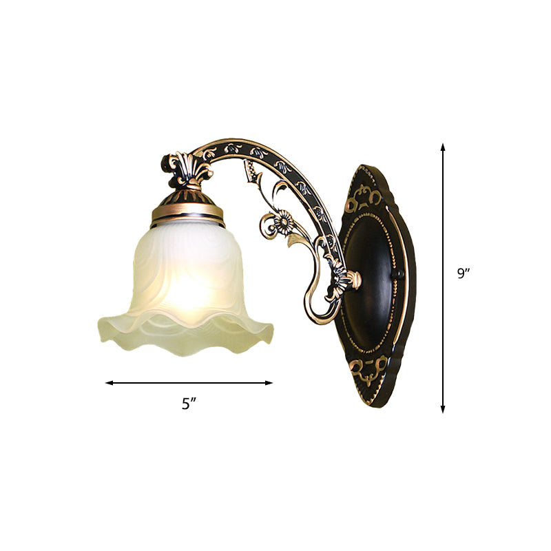 Skørter | Black/White Flower Wall Sconce Lighting Traditional Metal 1/2-Light Living Room Sconce Light with Matte Glass Shade
