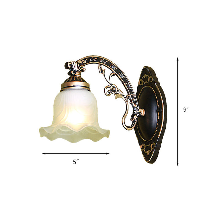 Skørter | Black/White Flower Wall Sconce Lighting Traditional Metal 1/2-Light Living Room Sconce Light with Matte Glass Shade