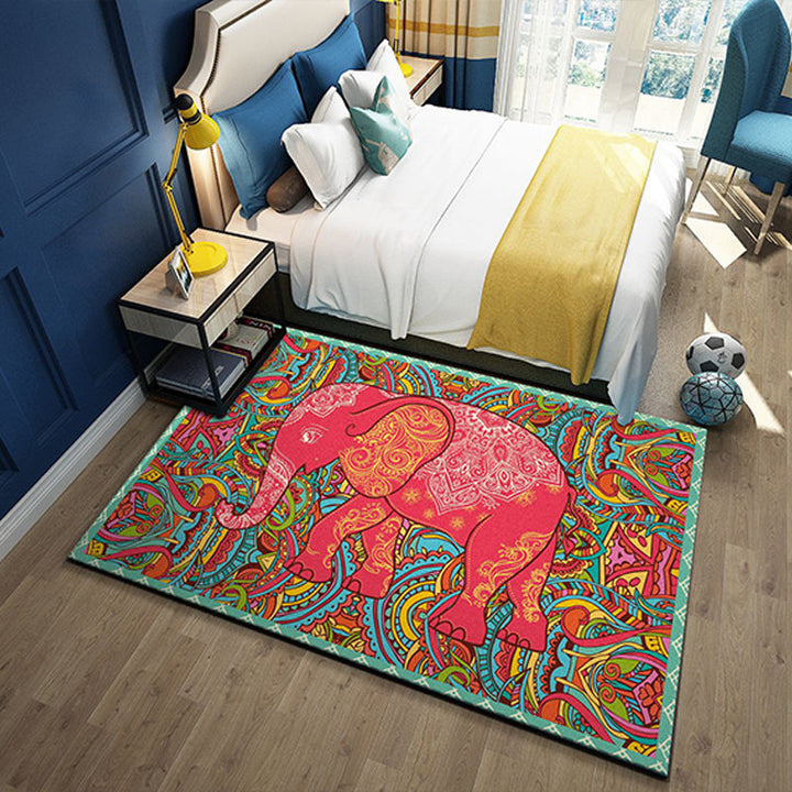Lisslune | Western garden printed rug Multicolor Polyester rug with non-slip backing Stain-resistant indoor rug for bedroom