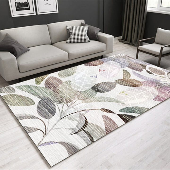 Lisslune | Modern Plant Printed Carpet Multi-Color Polypropylene Area Rug Pet-Friendly Machine-Washable Rug for Room