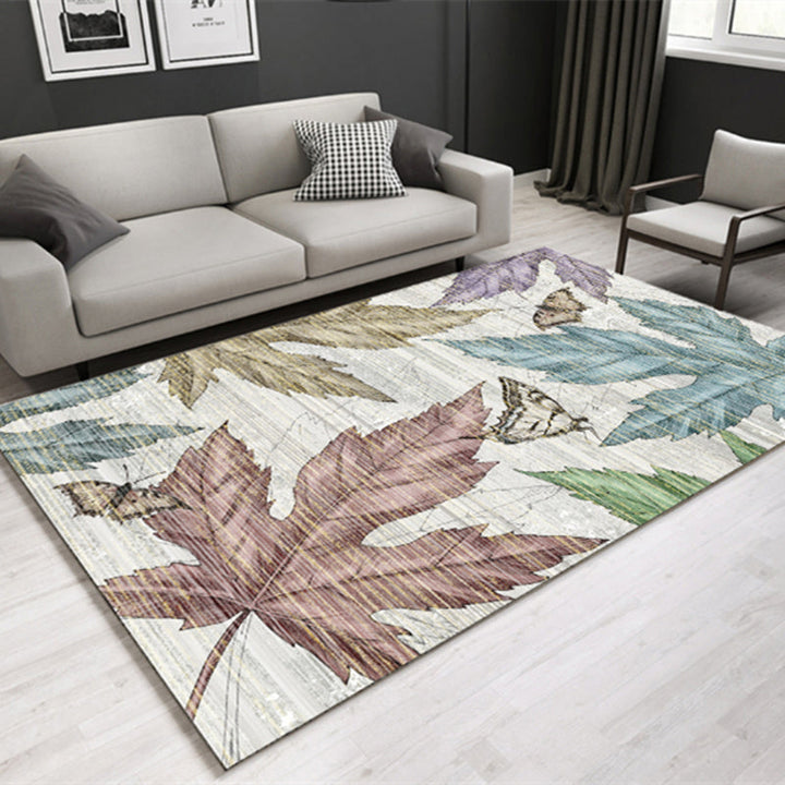Lisslune | Modern Plant Printed Carpet Multi-Color Polypropylene Area Rug Pet-Friendly Machine-Washable Rug for Room
