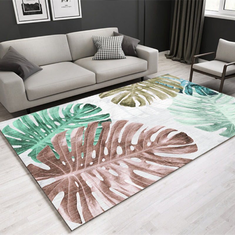 Lisslune | Modern Plant Printed Carpet Multi-Color Polypropylene Area Rug Pet-Friendly Machine-Washable Rug for Room