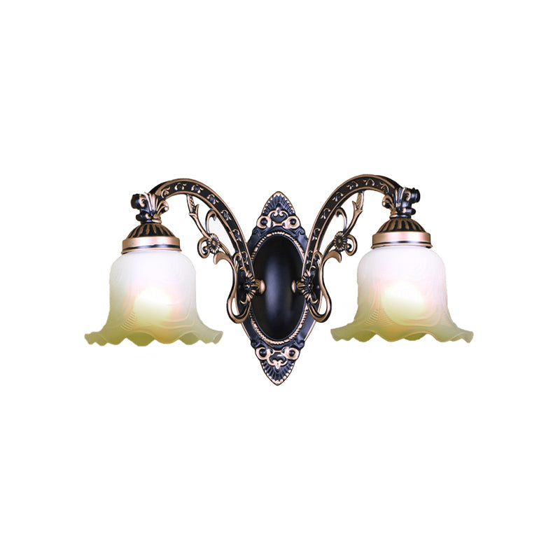 Skørter | Black/White scalloped wall lamp Retro frosted glass shade 1/2-light dining room wall lamp with curved arm