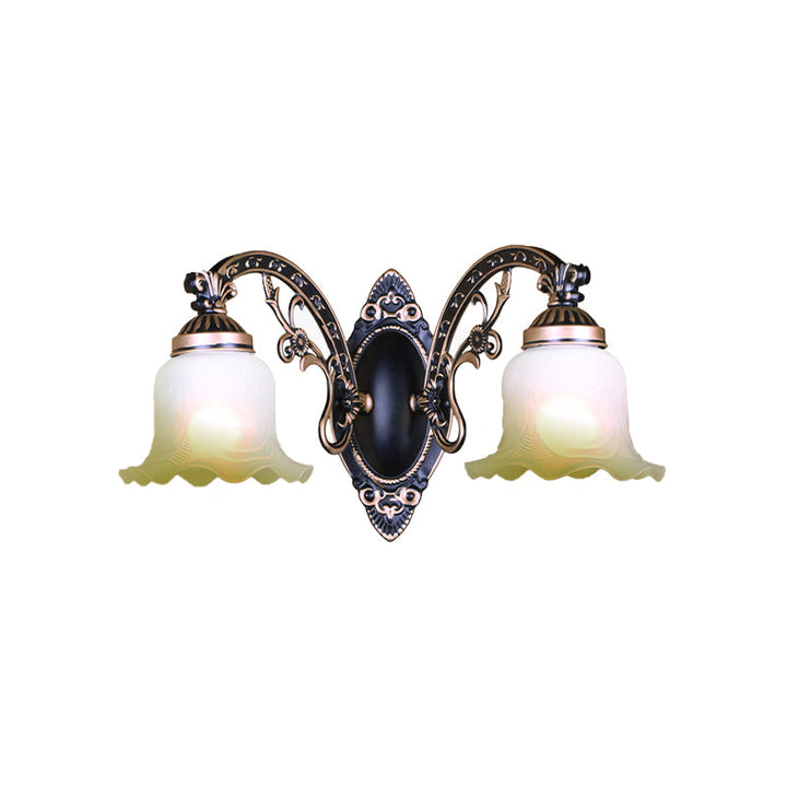 Skørter | Black/White scalloped wall lamp Retro frosted glass shade 1/2-light dining room wall lamp with curved arm