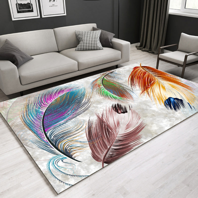 Lisslune | Modern Plant Printed Carpet Multi-Color Polypropylene Area Rug Pet-Friendly Machine-Washable Rug for Room