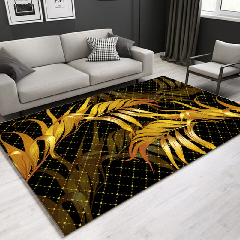 Lisslune | Modern Plant Printed Carpet Multi-Color Polypropylene Area Rug Pet-Friendly Machine-Washable Rug for Room