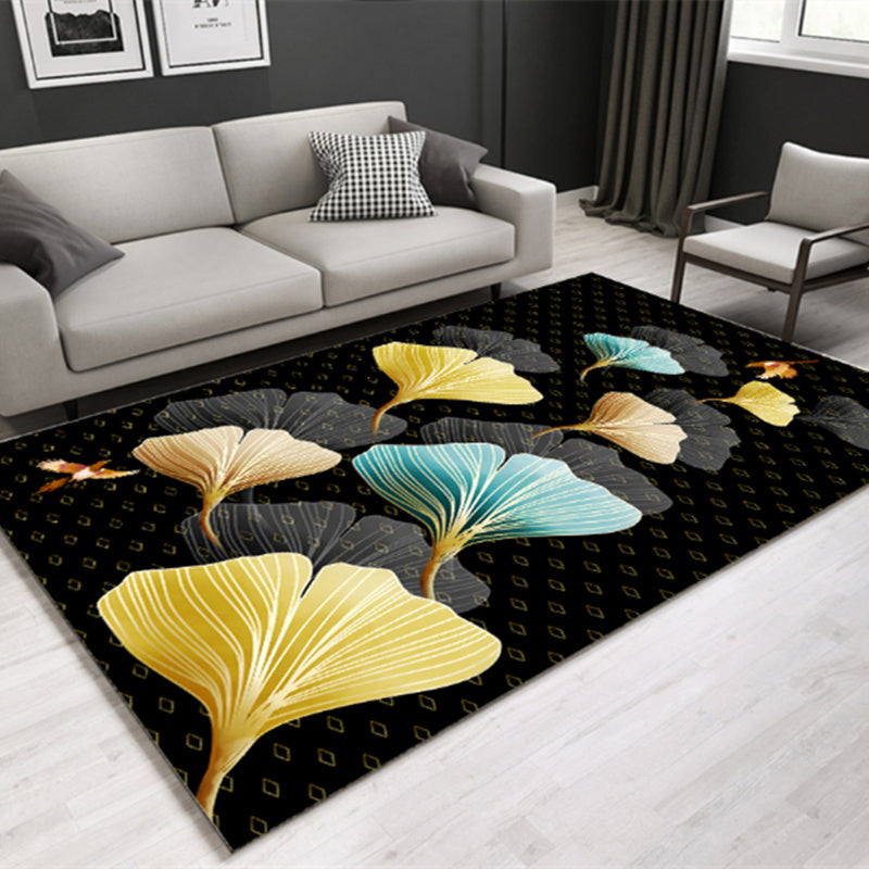Lisslune | Modern Plant Printed Carpet Multi-Color Polypropylene Area Rug Pet-Friendly Machine-Washable Rug for Room