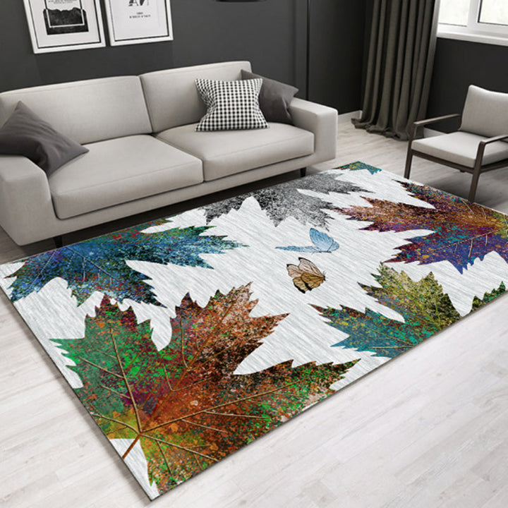 Lisslune | Modern Plant Printed Carpet Multi-Color Polypropylene Area Rug Pet-Friendly Machine-Washable Rug for Room