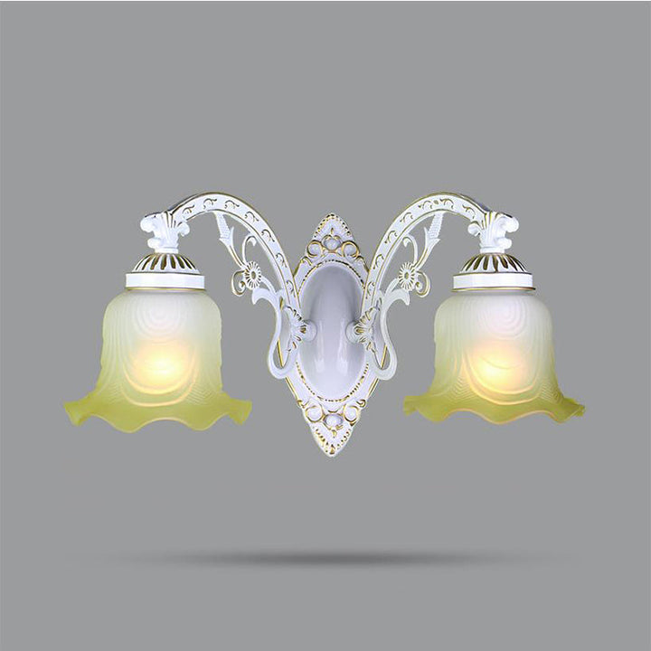 Skørter | Black/White scalloped wall lamp Retro frosted glass shade 1/2-light dining room wall lamp with curved arm