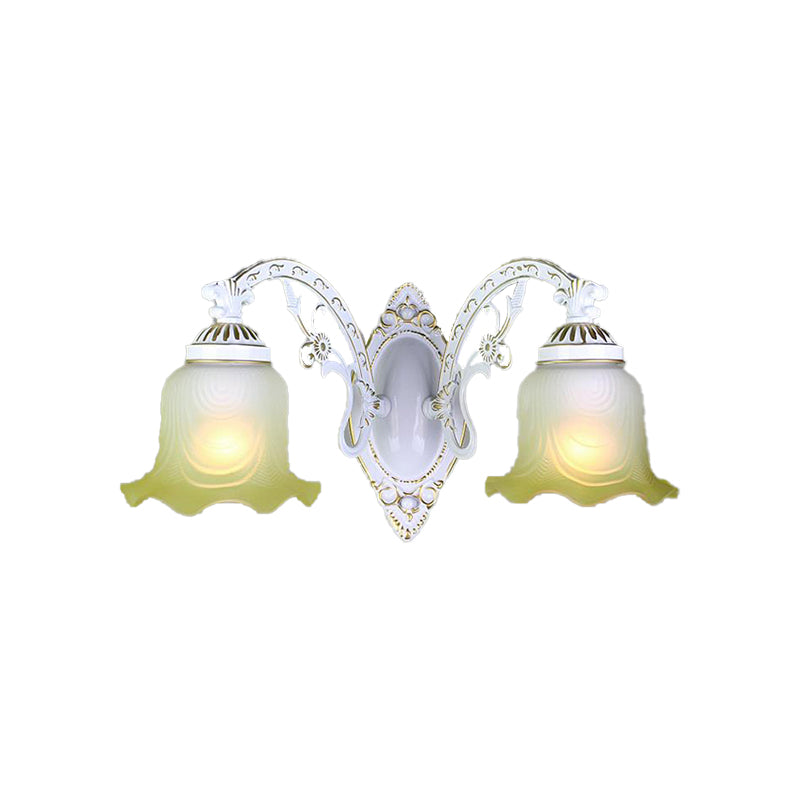 Skørter | Black/White scalloped wall lamp Retro frosted glass shade 1/2-light dining room wall lamp with curved arm
