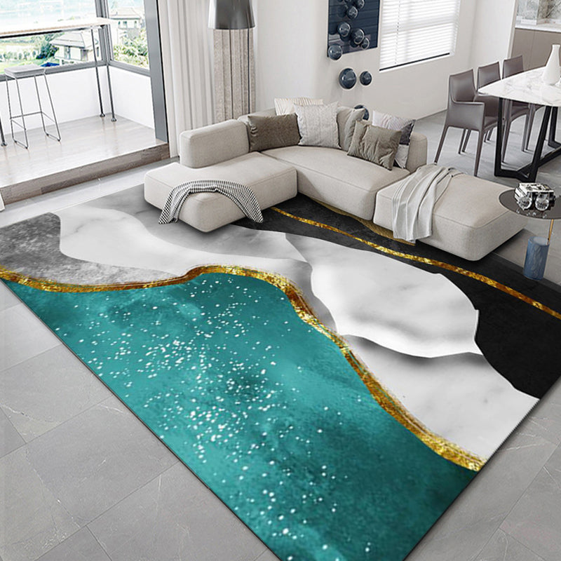 Lisslune | Luxurious geometric print rug Multicolored synthetic rug with non-slip backing pet-friendly rug for the living room