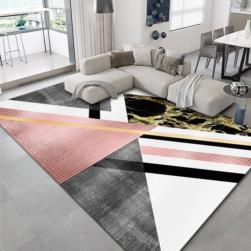 Lisslune | Luxurious geometric print carpet Multicolored synthetic carpet with non-slip backing pet-friendly carpet for the living room