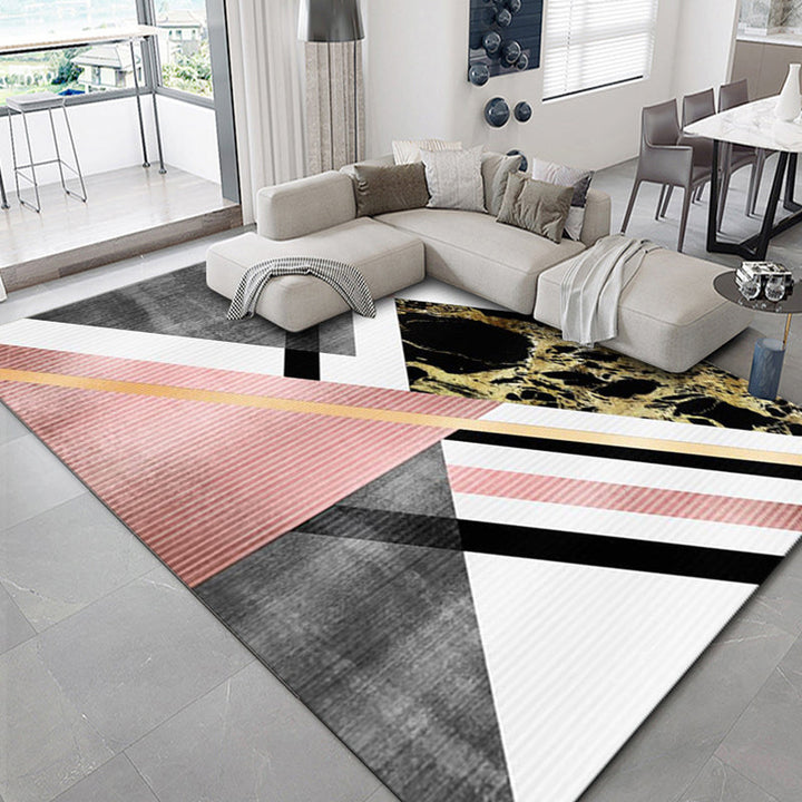 Lisslune | Luxurious geometric print carpet Multicolored synthetic carpet with non-slip backing pet-friendly carpet for the living room