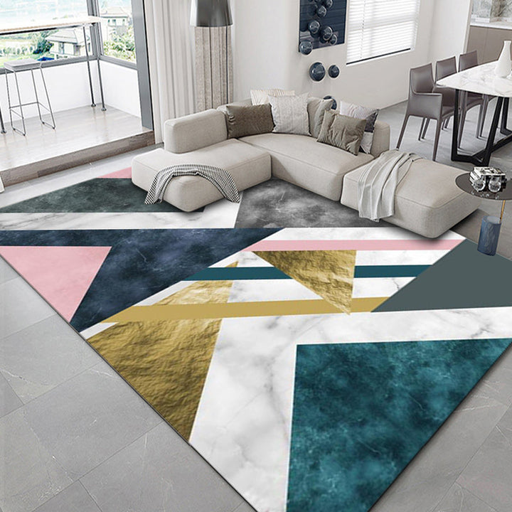 Lisslune | Luxurious geometric print carpet Multicolored synthetic carpet with non-slip backing pet-friendly carpet for the living room